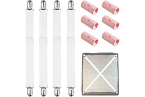 XPOOP 10 Stück Verstellbare Bettlakenspanner Weiße Elastische Betttuchspanner Weiß Lakenspanner mit Metallclips für Bettlaken, Matratze, Oder Sofa