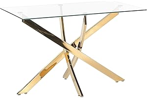‎BELIANI Nowoczesny stół obiadowy do jadalni 120 x 70 cm szklany złote nóżki Maramo