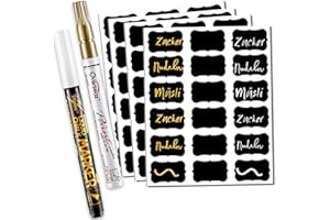 Naklejki Na Tablicę Kredową, DZSEE® Wodoodporne Etykiety Samoprzylepne, Czarne Naklejki do Etykietowania, Etykiety do Kuchni, Słoików I Butelek | Kwiatowy| 72+2 pióra