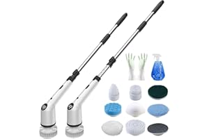 SPAOTREM Electric Spin Scrubber,Kabellos Elektrische Reinigungsbürste mit 8 Austauschbaren Bürstenköpfen,Verstellbarem Verlängerungsgriff,3 Rotationsgeschwindigkeiten,LED Bildschirm für Bad/Küche/Auto