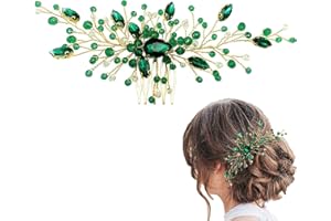 Ling & Bai Wedding Hair Combs Bridal Emerald Green Crystal Side Comb Gold Rhinestone Headpieces Hair Accessories for Women Bridesmaid Girls (Green)