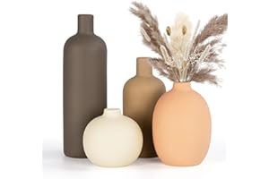 Aevcvok Lot de 4 Vase Ceramique, Vases à Fleurs Terracotta Couleurs Morandi Vase Moderne Centre de Table Décoration D'intérieur Moderne Fleurs séchées, Ensemble de Vases Terre Cuite