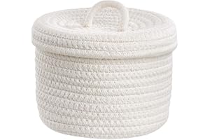 BUTLERS Aufbewahrungskorb mit Deckel Ø16cm | Aufbewahrungsbox weiß aus geflochtener Baumwolle | Kleiner Korb ideal für das Badezimmer