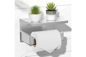 HITSLAM Porta Rotolo Carta Igienica da Parete con Porta Cellulare Senza Foratura Portarotolo Carta Igienica Adesivo Acciaio Inox Portacartaigienica per Gabinetto Bagno - Acciaio Spazzolato