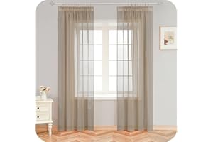 MRTREES Tende 2 Pezzi per interni Trasparenti in Voile Beige con Fettuccia Moderne 140x260 CM Tenda Confezionate a Panello Tende Leggere a Caduta per Camera da Letto e Soggiorno Finestra