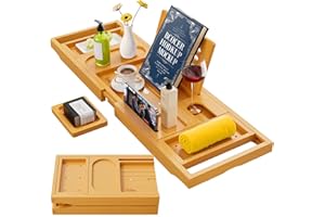 Yirilan Premium Bathtub Tray Caddy, Expandable Bath Tray, Foldable Premium Bath Caddy, New Home, Anniversary and Wedding Gifts for Couple, Bridal Shower Gift for Women - Fits Most Bath Sizes