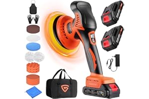 GEARLASSO Cordless Car Buffer Polisher, 8 Variable Speed Car Polisher 2800-6000RPM Car Polishing Machine with 2X 21V 2.0Ah Batteries and 17 Piece Polishing Kit for Car Detailing Scratch Removing