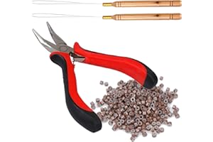 ZERITLOLEN Hair Extensions Tools Kit,Professional Tools With Hair Extension Pliers,Loop Threader and 500 PCS Silicone Line Nano Brown Beads for Extending Hair Wearing Feather Accessories Barber or Diy (Brown)