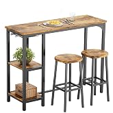 Bealife High Bar Table Set with 2 Stools - High Table for Kitchen or Living Room with 2 Shelves and Wine Bottle Holder (Retro