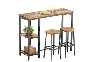 Bealife Tavolo da Bar con 2 Sgabelli, con 2 Ripiani e Porta Bottiglie per Cucina, Soggiorno e Sala da Pranzo, Stile Retrò