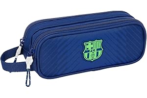 Safta F.C. Barcelona Navy Blue - Portatodo Doble Niño, Estuche Infantil, Estuche Niño, Ideal para Niños en Edad Escolar, Cómodo y Versátil, Calidad y Resistencia, 21x6x8 cm
