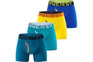 INNERSY Mens Boxers Shorts Multipack Cotton Underpants with Fly Anti Chafing Underwear Trunks Pack of 4