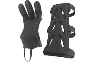 MAGARROW Traditionelle Bogenschießen Schießen Handschuh 3 Finger Schutz Handschuh und Bogenschießen Armschutz mit verstellbarem Riemen, für Kinder Jugend Erwachsene Anfänger Schießen Ziel Übung
