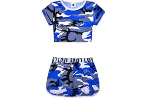 JOLLY RASCALS JollyRascals Girls Camo Crop Top and Shorts Outfit 2 Piece New Kids Summer Set Blue Pink Ages 5 6 7 8 9 10 11 12 13 Years