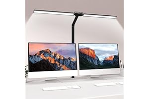 bravzurg Lampa biurkowa LED, 24 W Super długa lampa stołowa z podwójnym źródłem światła, z zaciskiem i czujnikiem światła, 5 poziomów jasności, 5 Temperatura barwowa, do studia, monitora, biura