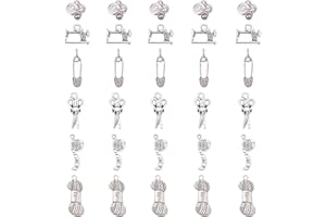 PH PandaHall 30pcs Sewing Knitting Themed Tibetan Style Alloy Charms Pendants, Scissor, Pipe, Safety Pin, Yarn Clew, Button, Sewing Machine Charms, Antique Silver