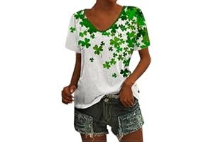 GENERIC HUIFUAO Let The Shenanigans Begin St Patricks Day Shirt Plus Size Irish Green Clover Long Sleeve V Neck T Shirt St Patty Day Tops