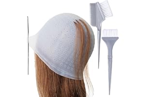 BAILMOLI Punched Hole Silicone Highlight Hair Cap with Needle Brushes Professional Reusable Highlighting Poked Hole Caps with Hooks for Color Hair Salon Hairdressing Dyeing Staining Tools for Women Men