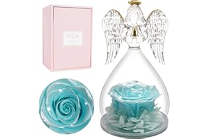 Miofula Rosa Stabilizzata Angelo Regalo Donna Mamma Nonna,Rosa Eterna in Angeli Figurine,Rose Stabilizzate Idee Regalo Compleanno Anniversario Festa della Mamma San Valentino per Mamma Nonna Fidanzata