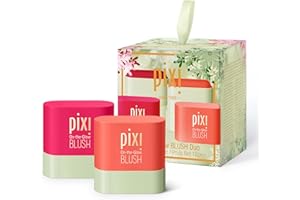 Pixi Beauty On-the-Glow Mini Blush Duo Holiday Ornament Gift Set | 2X Petite Size On-the-Glow Blush Sticks | Shades Ruby and Juicy