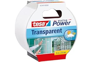 tesa extra Power Ruban Adhésif Transparent – Adhésif Duct Tape Imperméable pour la Réparation de Verre Fissuré ou de Matières Plastiques – 10 m x 50 mm – Transparent