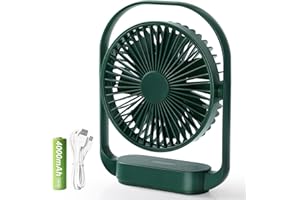 Bigqin USB Ventilator, Tischventilator Klein Leise Fan 4 Geschwindigkeiten Ventilator, 330° Einstellbar, 4000mAh Ventilatoren mit LED Licht für Büro Schlafzimmer Camping - Grün