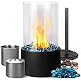 Eufrozy Tabletop Fireplace Bioethanol Fire - 90min Long Burn Time Smokeless Portable Table Top Firepit, with Windproof Glass Decor Stone, for Indoor Outdoor Home Living Room Balcony Party