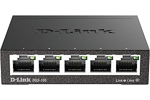 D-Link DGS-105 Switch 5 Porte Gigabit, Struttura in Metallo, Nero