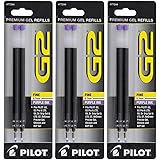 Pilot G2, Dr. Grip Gel/Ltd, ExecuGel G6, Q7 Rollerball Gel Ink Pen Refills, 0.7mm, Fine Point, Purple Ink, Pack of 6