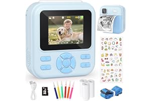 YOHOOLYO Kids Camera Instant Print, 2.4'' Digital Instant Camera for Kids with 32GB Card & 3 Rolls Paper, 1080P HD Video Digital Toys, Birthday Gifts for Boys & Girls Aged 3-12, Blue
