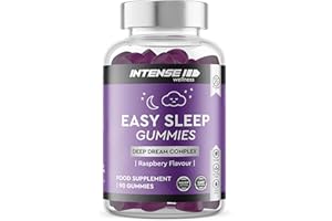 INTENSE Wellness 90 Easy Sleep Gummies – Natural Non-GMO/Vegan Herbal Sleep Gummies – Sugar Free Sleep Aid Dietary Supplements – Chewable Raspberry Flavoured