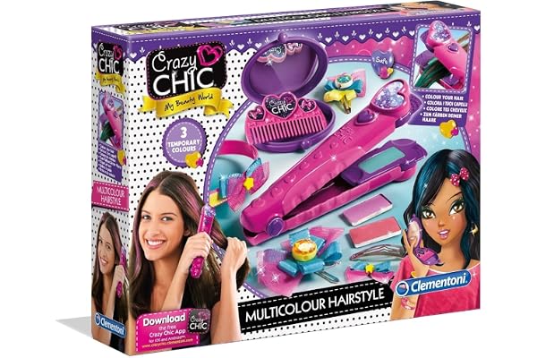 Clementoni Piastra Decora Capelli Per Bambini, 15225 Crazy Chic-Cheveux Multicolores, Enfants unisexes, Solid, One size Multicolore