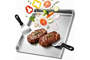 Nifogo Plancha bakplåt 40 x 30 cm med 2 spatel | Grillplatta, 2 mm rostfritt stål, lämplig för gasgrill och kolgrill