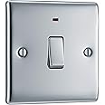 BG Electrical Single Wall Switch with LED Power Indicator, Double Pole, Raised and Slim Profile, Round Edges, Nexus Metal, Polished Chrome, 20A, NPC31