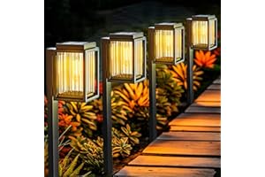 SOLARBABY Luci Solari da Giardino,4 Pezzi Auto On/Off Lampade Solari da Giardino con Bianco Caldo LED Luminose Luci Solari Esterno,IP65 Impermeabile per Cortile Patio Vialetto Prato
