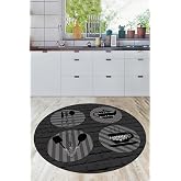 Viva Home Machine Washable Anti-Slip Base Round Kitchen Rug Ar903, Black-Apartment, 120 X 120
