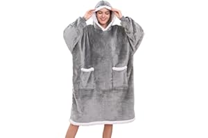 Tuopuda Sweat à Capuche Femme Homme Pull Couverture Polaire Plaid Hoodie Sherpa Robes de Chambre Hiver Peignoir Chaud Unisexe Sweatshirt Idée Cadeau Noël