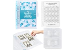 WOOLEDY 100 Envelopes Money Saving Challenge Binder,A5 Budget Binder with Cash Envelopes & Tracker, Savings Challenges Book to Save $5,050, Budget Planner for Budgeting Binder (Blue)