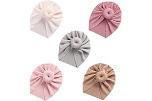 DRESHOW 5 Pièces Bébé Turban Bonnets de Naissance Chapeaux Nœuds Papillons Mignon Elastique Child Casquettes Bonnets pour Bébé Fille Garçon