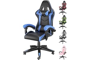 Racingreat Chaise de Gaming,Chaise de Jeu Chaise de Bureau, Appuie-tête et Coussin Lombaire, Ergonomique en Cuir PU Chaise D'ordinateur pour Gamer Bureau À La Maison Adulte Adolescent (Bleu)