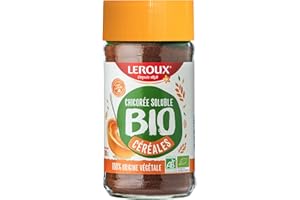 Leroux - Chicorée Soluble Céréales Bio - 100% d'Origine Végétale - Chicorée Biologique Cultivée en France - Céréales Bio - Riche en Fibres, Sans Sucres Ajoutés - Pot de 100g