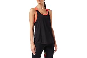 IRIS & LILLY Amazon Essentials Camiseta Deportiva de Doble Capa Mujer, Negro/Naranja Coral Brillante, S