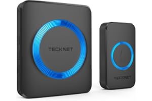TECKNET Funkklingel, IP65 Funk klingel Set Aussen Wasserdicht, Kabellose Türklingel 400m Reichweite, Haustür Klingel kit mit 1 Plug-In-Empfänger und 1 Sender, 60 Melodien doorbell Mit LED-Blitz