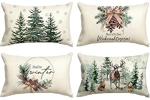Artoid Mode Holly Zestaw 4 poszewek na poduszki z szyszkami sosnowymi, renifery, drzewo, na Boże Narodzenie, 30 x 50 cm, ozdobna poszewka na poduszkę, dekoracja do salonu, na zewnątrz