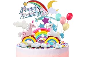 Humairc Cake Topper Kit Unicorno Compleanno Torta Ornamento Arcobaleno Nuvole Palloncino Happy Birthday Banner per Ragazza o Bambina