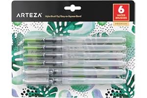 Arteza Set de Pinceles de Agua para Acuarela | Juego de 6 Pinceles de Puntas variadas | Pinceles con depósito de Agua para Pintar Acuarelas