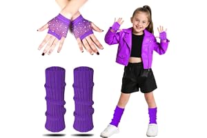 Neon Jambiere barn, fluorescerande gaiter med varma stickade neonfisknätshandskar neonleggings flicka tillbehör kostymset för