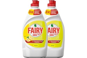 Fairy Lemon Dishwashing Liquid Soap - 2x600ml, 3X Grease Cutting Power | 3X Grease Cutting Power, cleans greasy leftover food completely