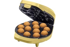 Bestron Gofrera para Cake-Pop's en Diseño Retro, Cake-Pop-Maker incl. Cake-Pop-Butler, Tenedor & 12 Cake-Pop-Sticks, con recubrimiento antiadherente, Colección Sweet Dreams, Color: Amarillo