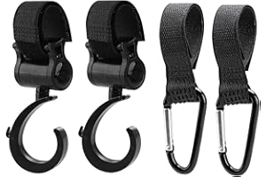 DUMHUTS Gancho Carro Bebe, 4 Piezas Ganchos Carrito Bebé Universal, Accesorios carro bebe,ganchos para carro bebe,Compatible con Cochecitos, Ideal para Colgar Bolsas de Compras y Accesorios (Color Negro)